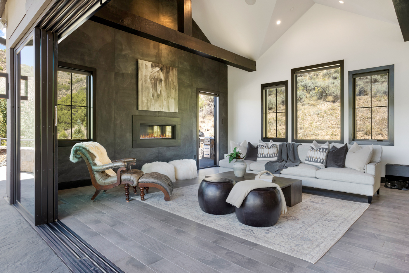 Great room with MultiGlide door open to the terrace