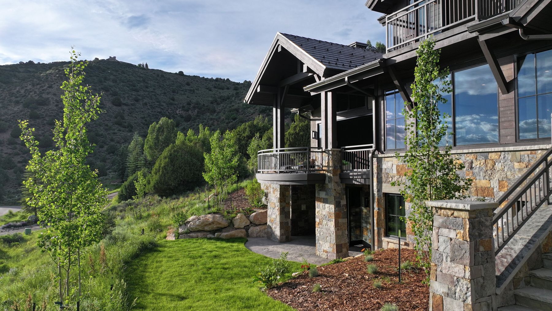 Covered deck and stone detail