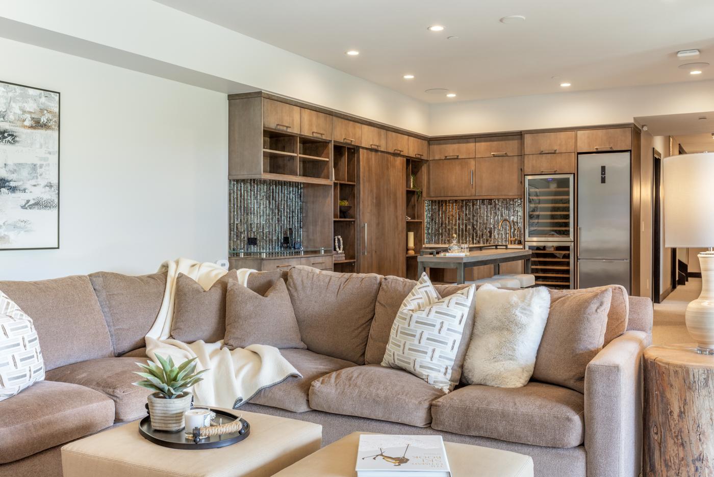 Family room open to the wet bar and hallway