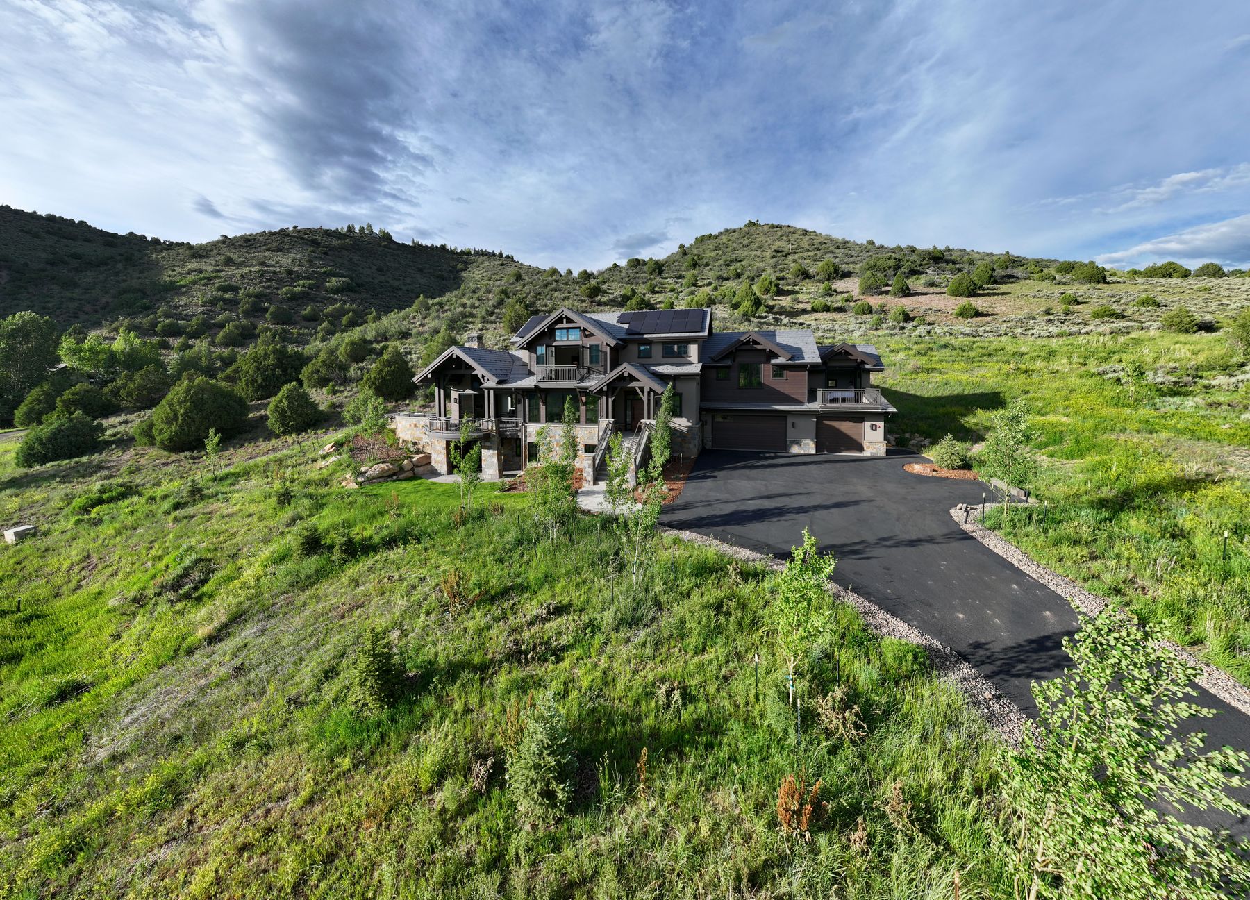 Aerial view of the driveway and approach